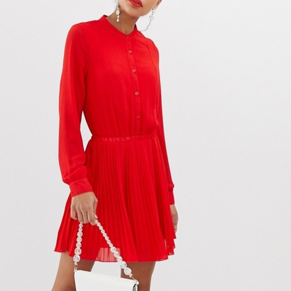 asos red pleated dress